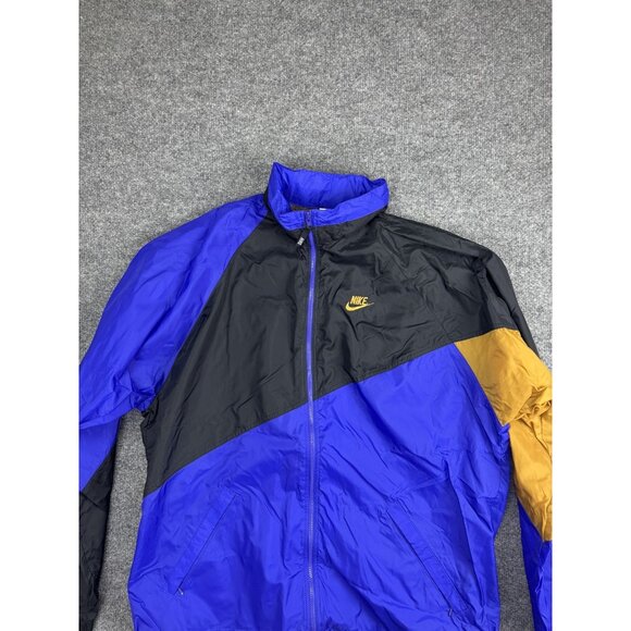 Vintage Nike Jacket Mens Large Blue Black Hooded Windbreaker 90s Swishy